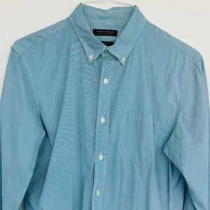 Banana Republic: Teal Blue Striped Casual Men's Button Down Shirt